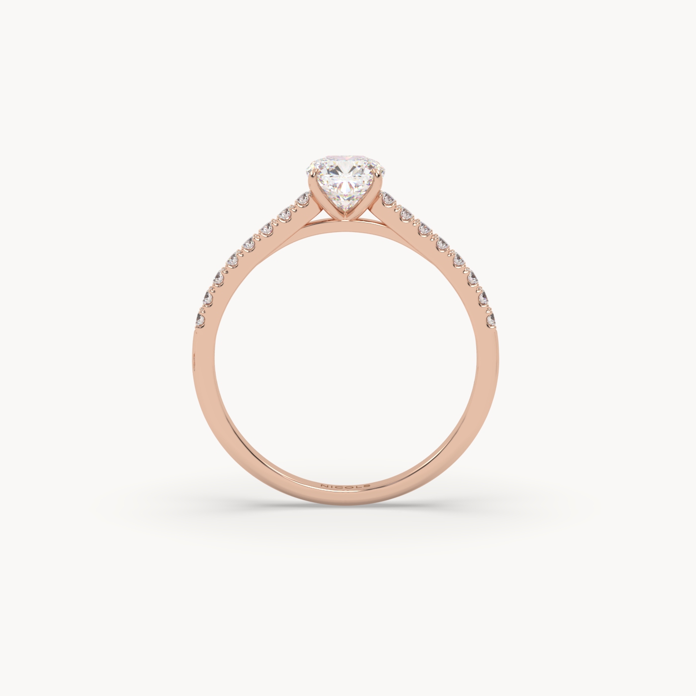 18k rose gold  petite pavé cathedral ring for 0.70ct cushion diamond