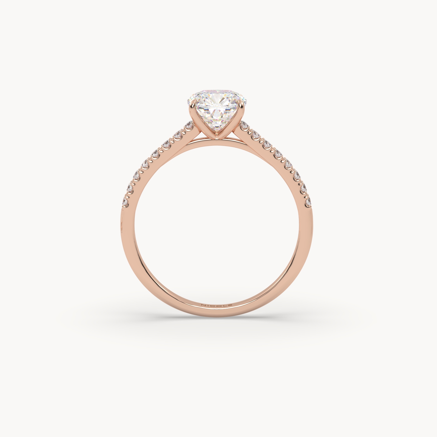 18k rose gold petite pavé cathedral engagement ring for 1ct cushion diamond
