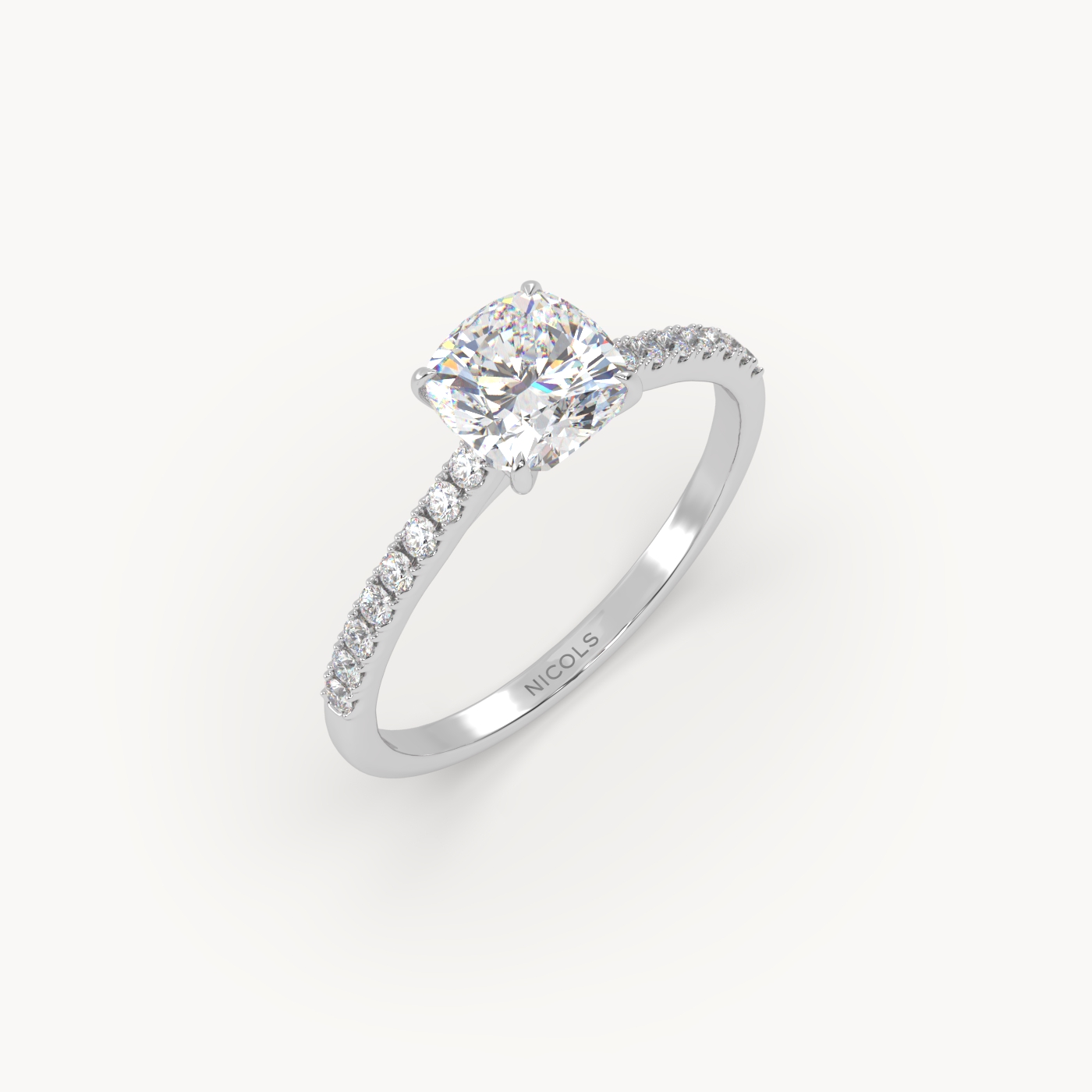 pt platinum  petite pavé cathedral ring for 1.0 ct cushion diamond