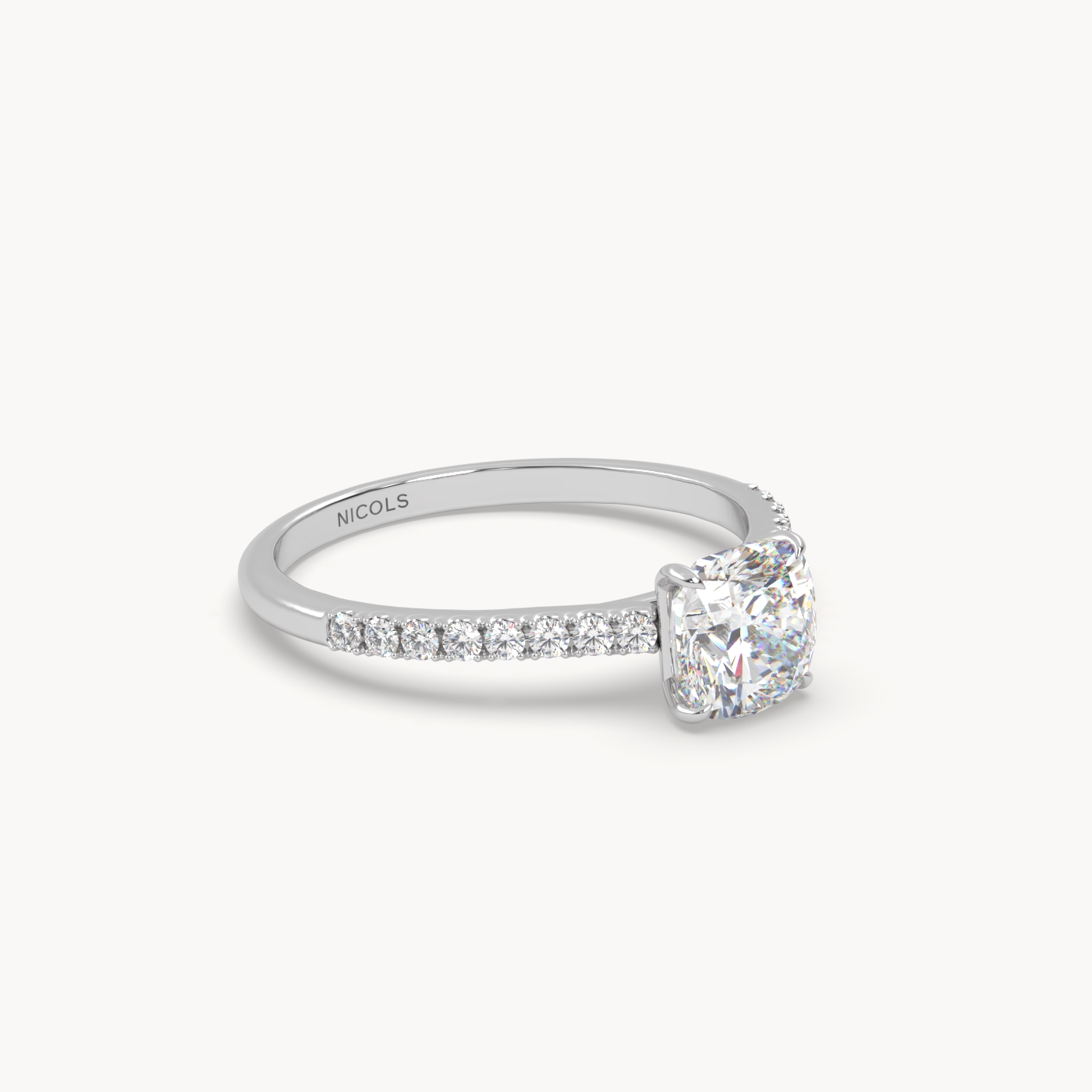 pt platinum  petite pavé cathedral ring for 1.0 ct cushion diamond