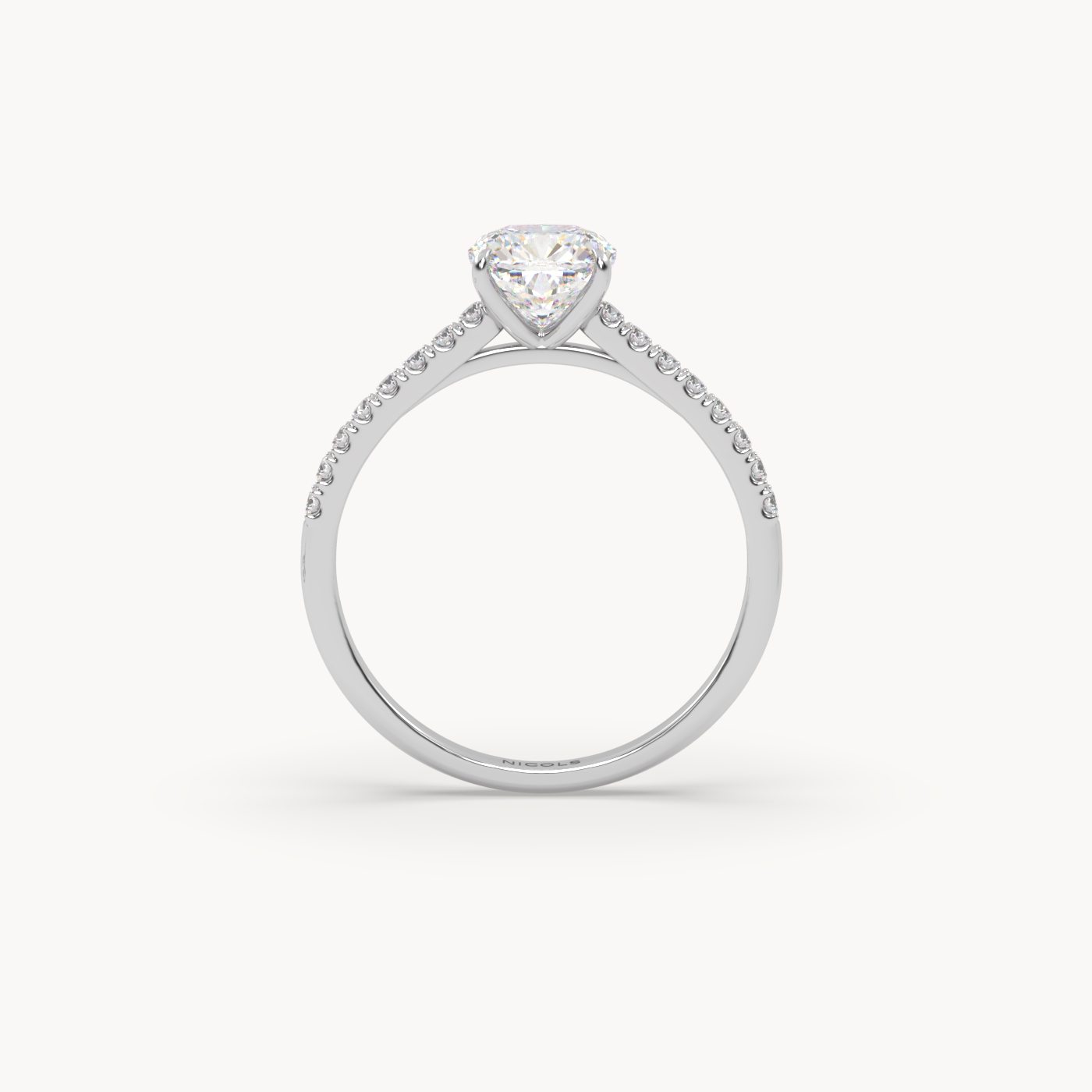 pt platinum  petite pavé cathedral ring for 1.0 ct cushion diamond