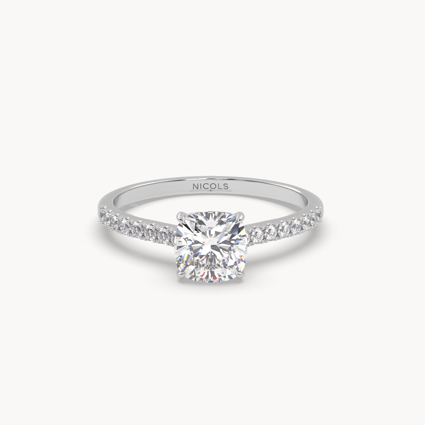 pt platinum  petite pavé cathedral ring for 1.0 ct cushion diamond
