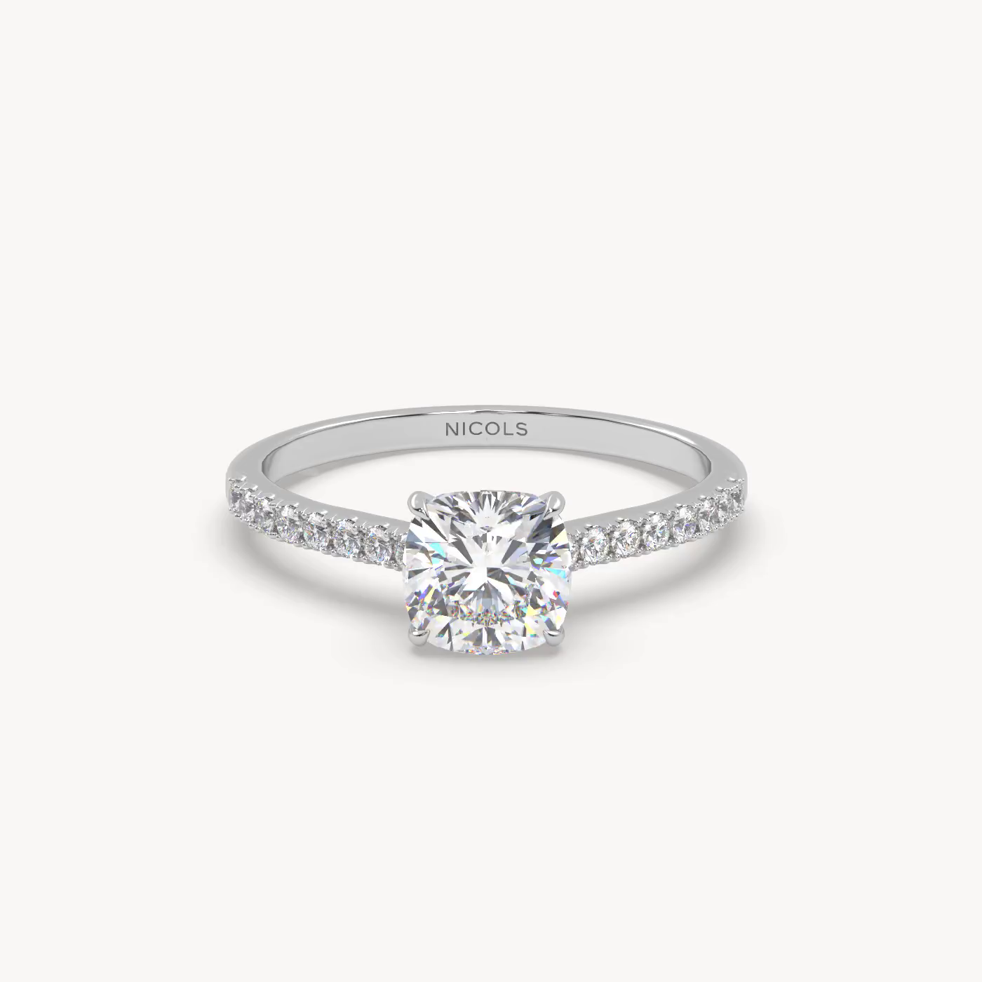 pt platinum  petite pavé cathedral ring for 1.0 ct cushion diamond