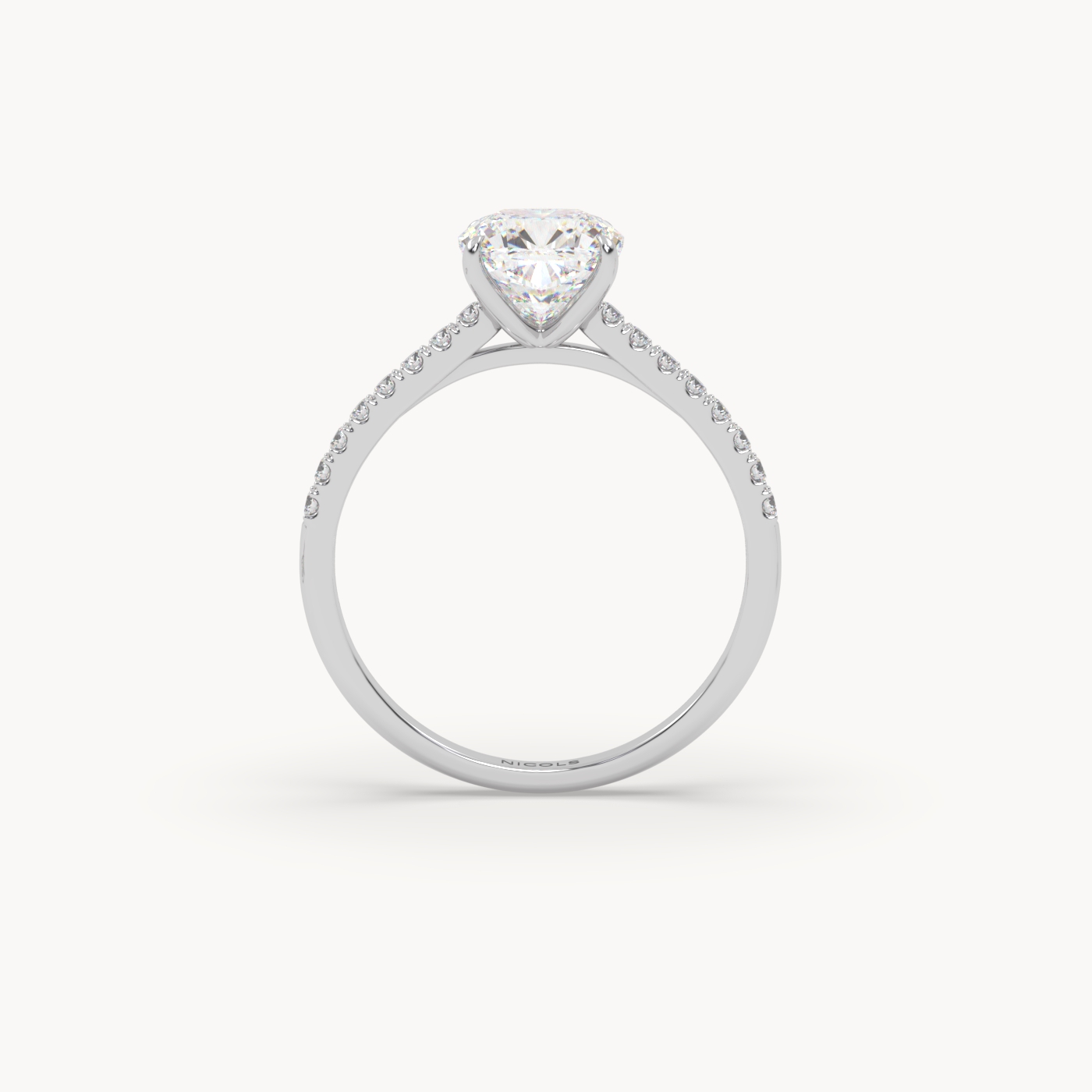 18k white gold  petite pavé cathedral ring for 1.5 ct cushion diamond