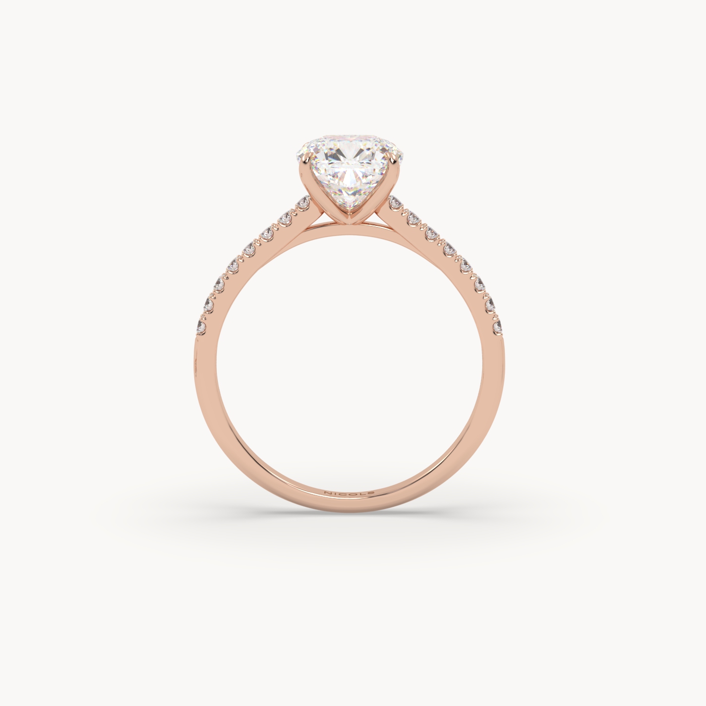 18k rose gold  petite pavé cathedral ring for 1.5 ct cushion diamond