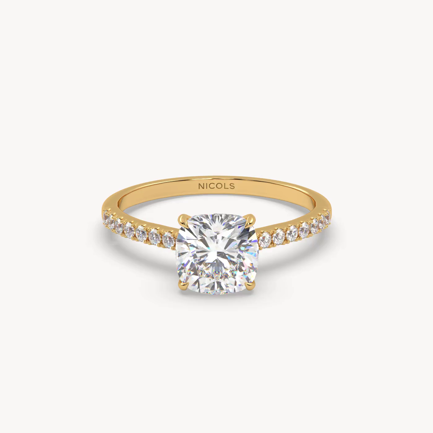 18k white gold  petite pavé cathedral ring for 1.5 ct cushion diamond Photos & images