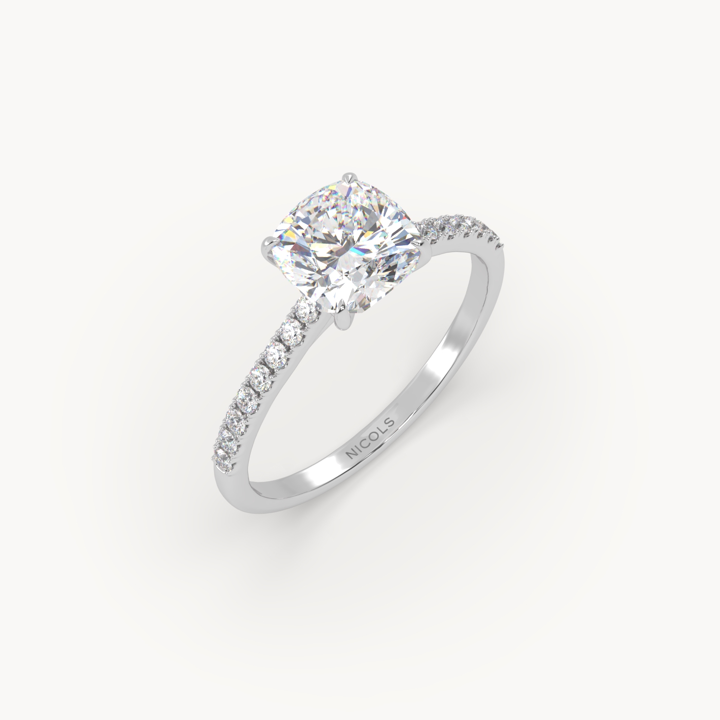 pt platinum  petite pavé cathedral ring for 1.5 ct cushion diamond