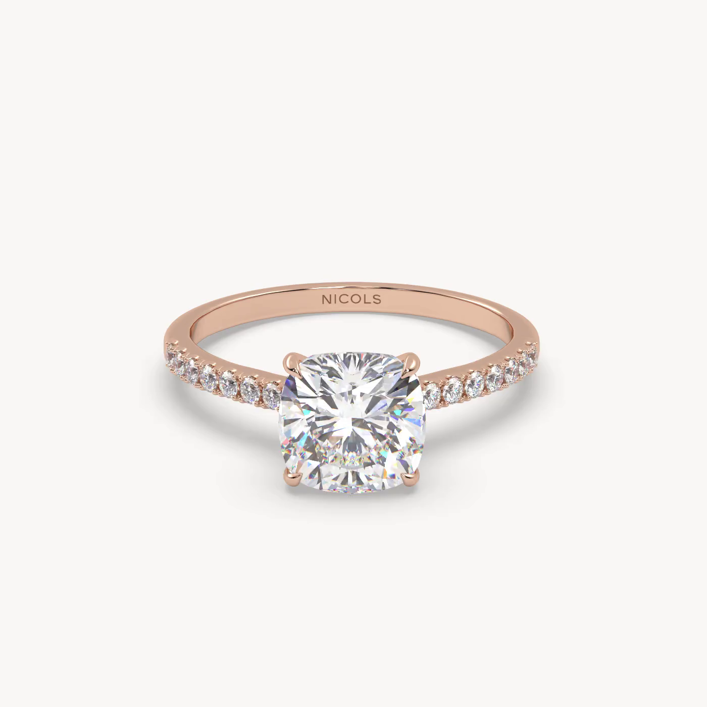 18k white gold  petite pavé cathedral ring for 2.0ct cushion diamond Photos & images