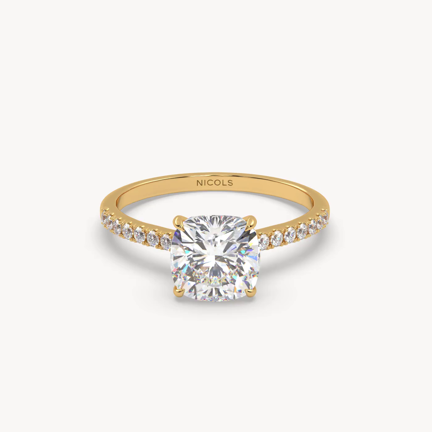 18k white gold  petite pavé cathedral ring for 2.0ct cushion diamond Photos & images