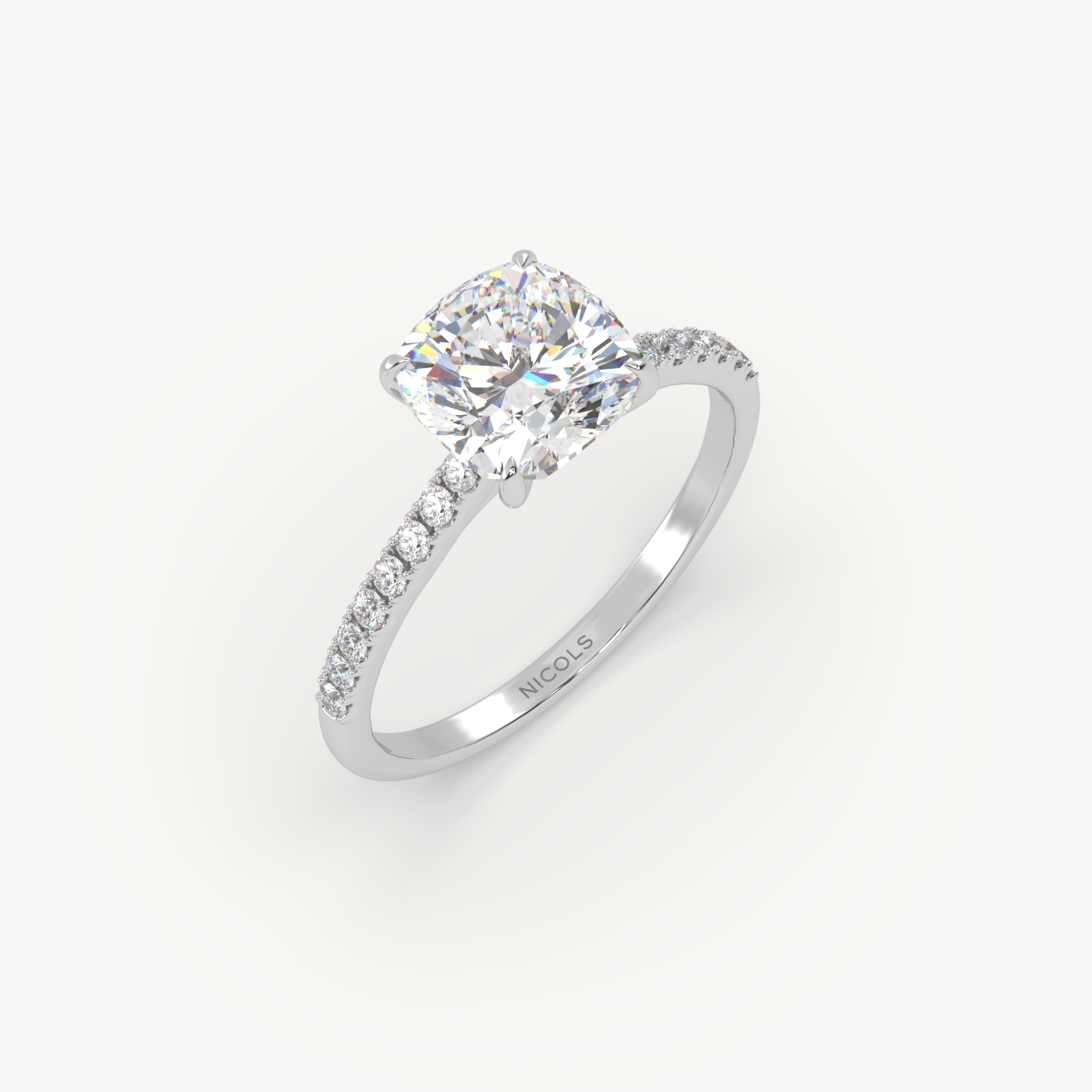 pt platinum  petite pavé cathedral ring for 2.0 ct cushion diamond