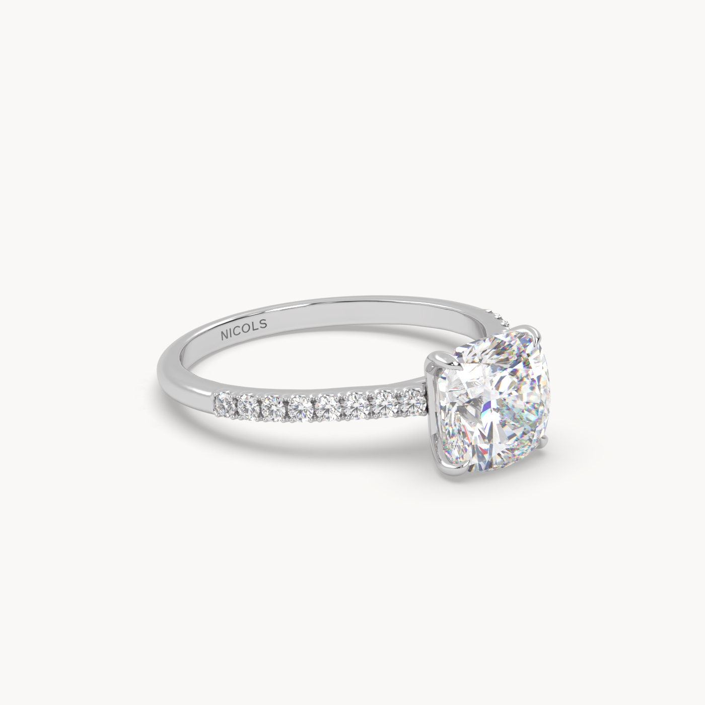 pt platinum  petite pavé cathedral ring for 2.0 ct cushion diamond