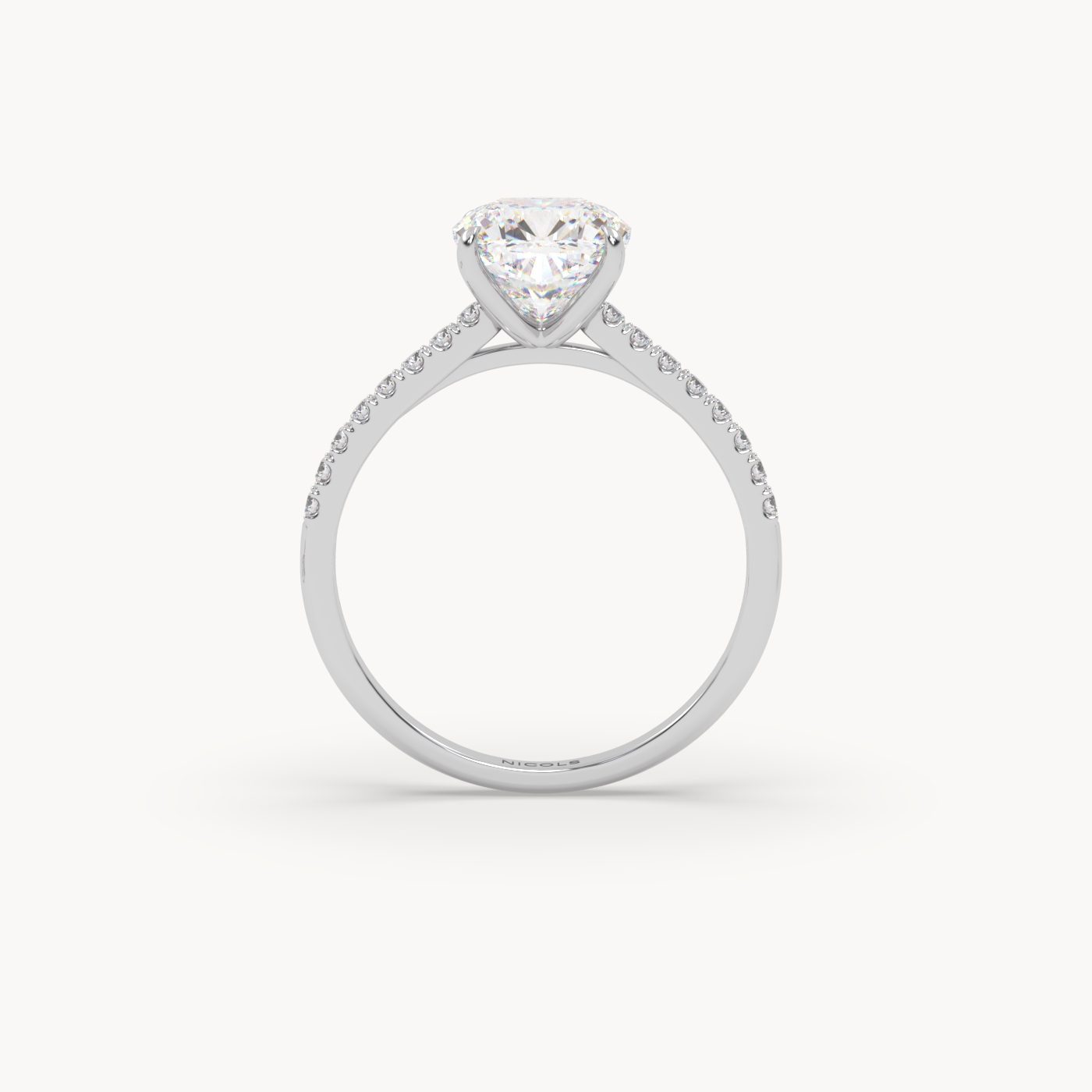 pt platinum  petite pavé cathedral ring for 2.0 ct cushion diamond
