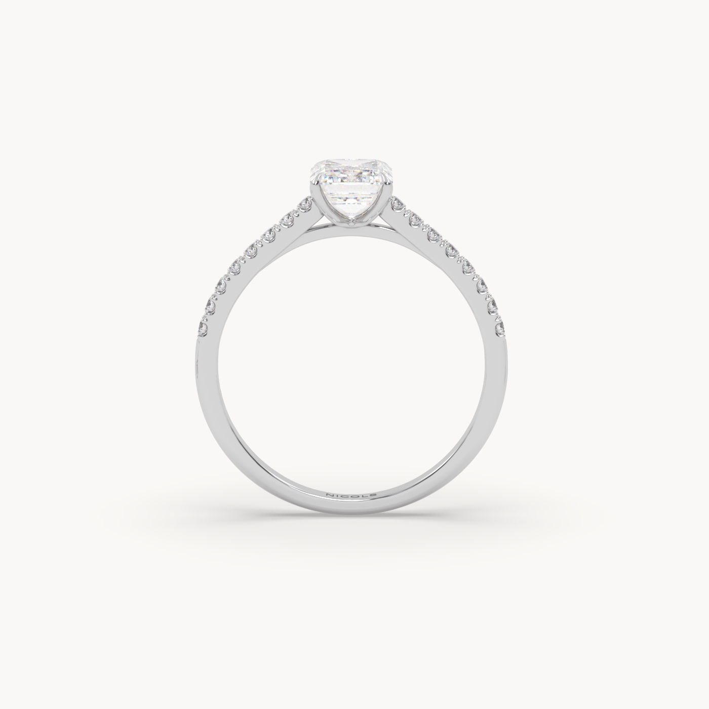 pt platinum  petite pavé cathedral engagement ring for 1.0 ct emerald cut diamond