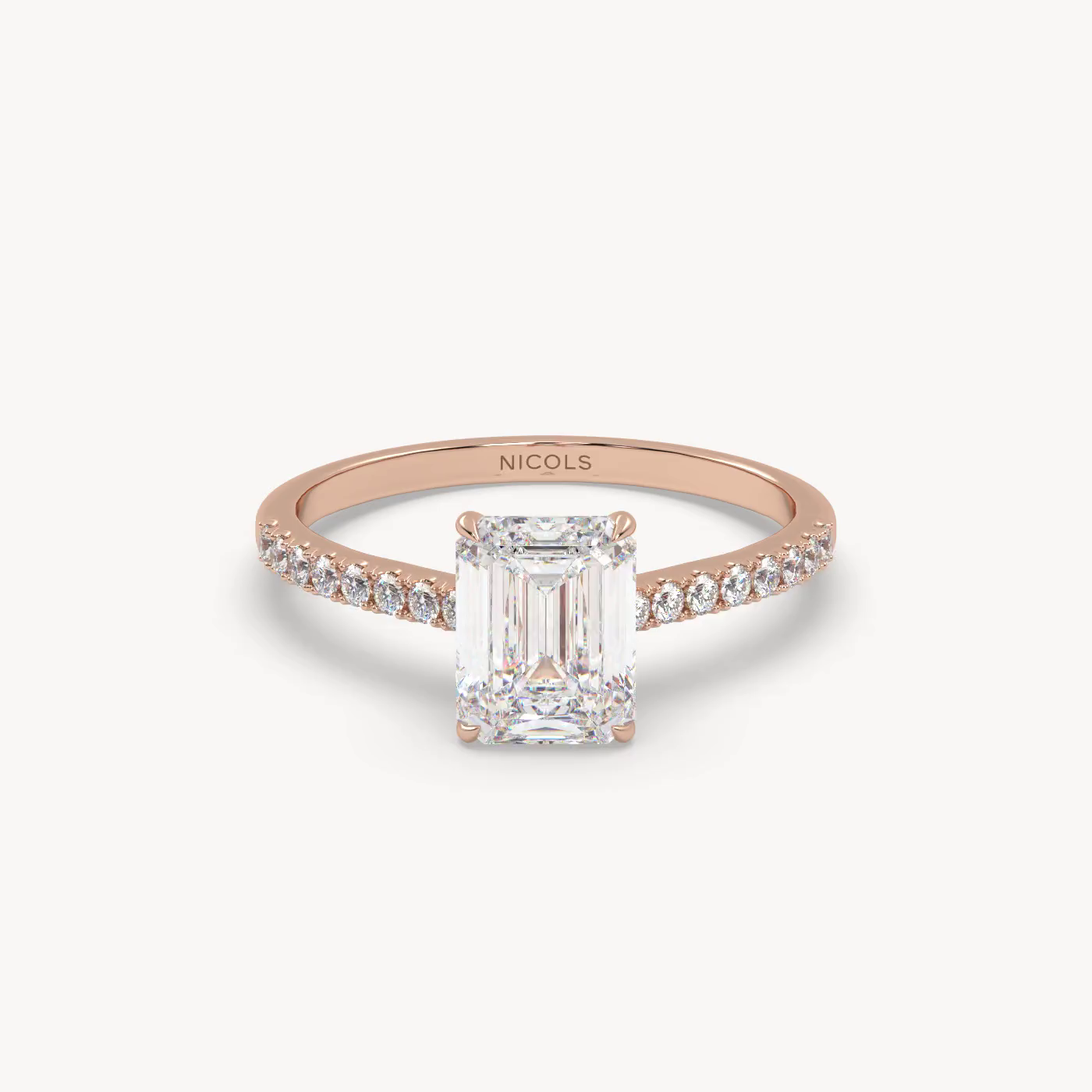 18k white gold  petite pavé cathedral engagement ring for 1.5 ct emerald cut diamond Photos & images