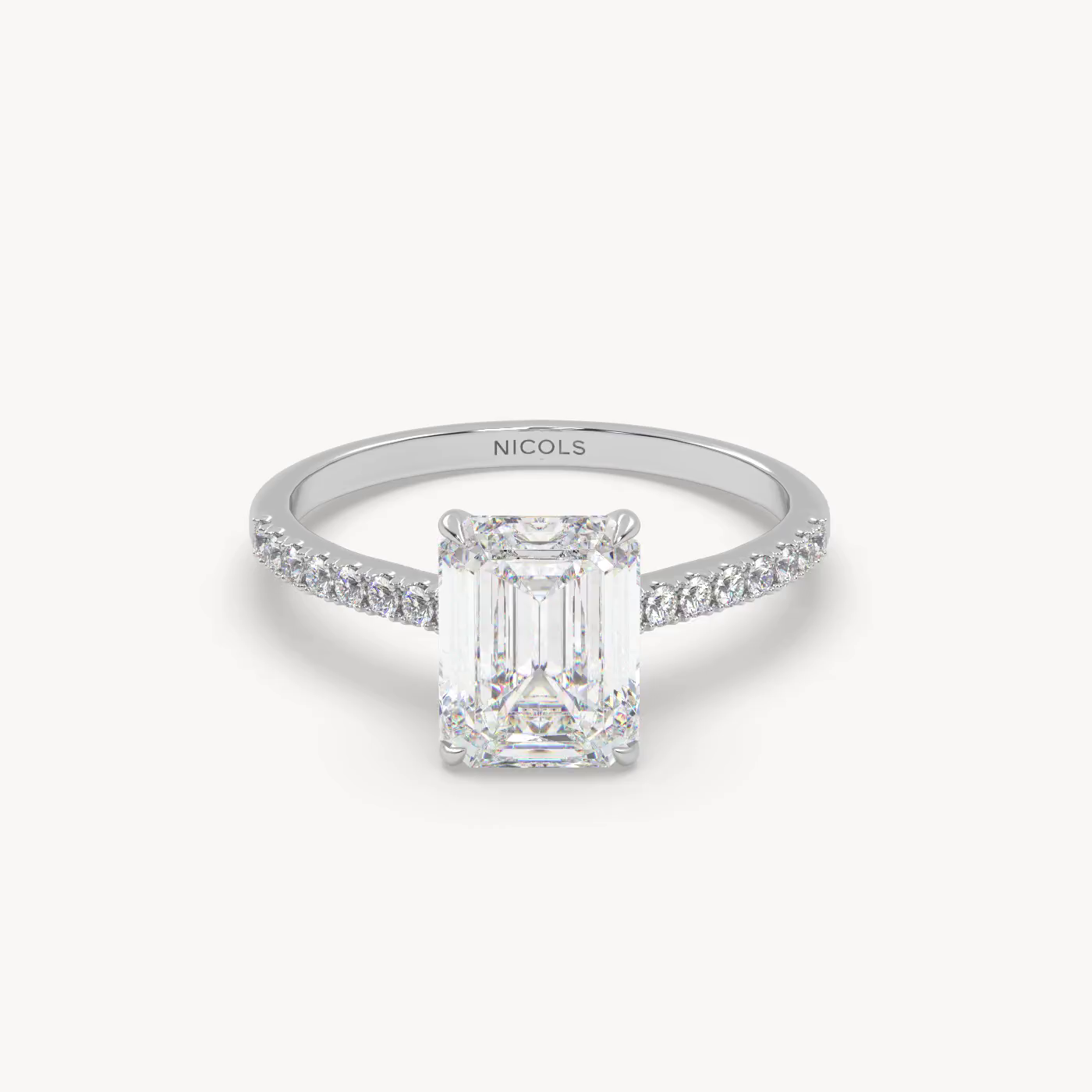 pt platinum  petite pavé cathedral engagement ring for 2.0 ct emerald cut diamond Photos & images