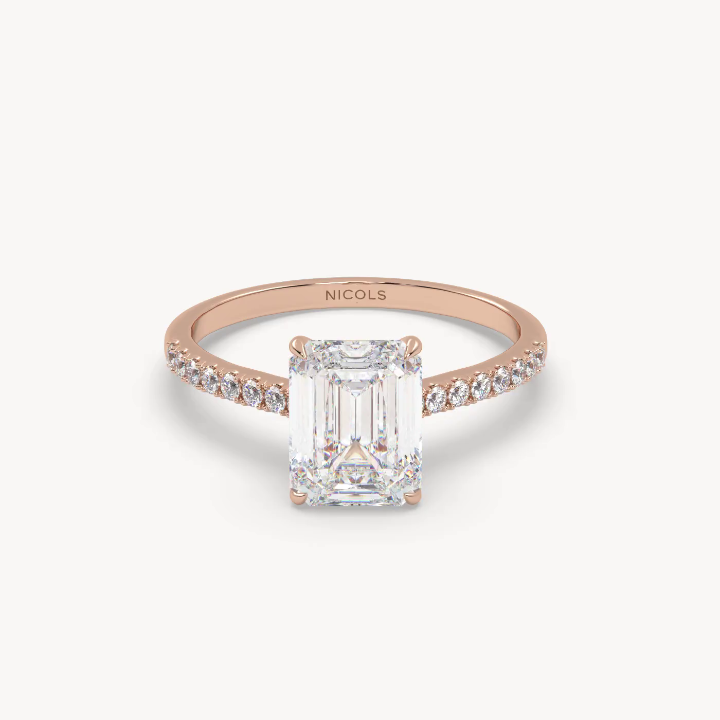 pt platinum  petite pavé cathedral engagement ring for 2.0 ct emerald cut diamond Photos & images