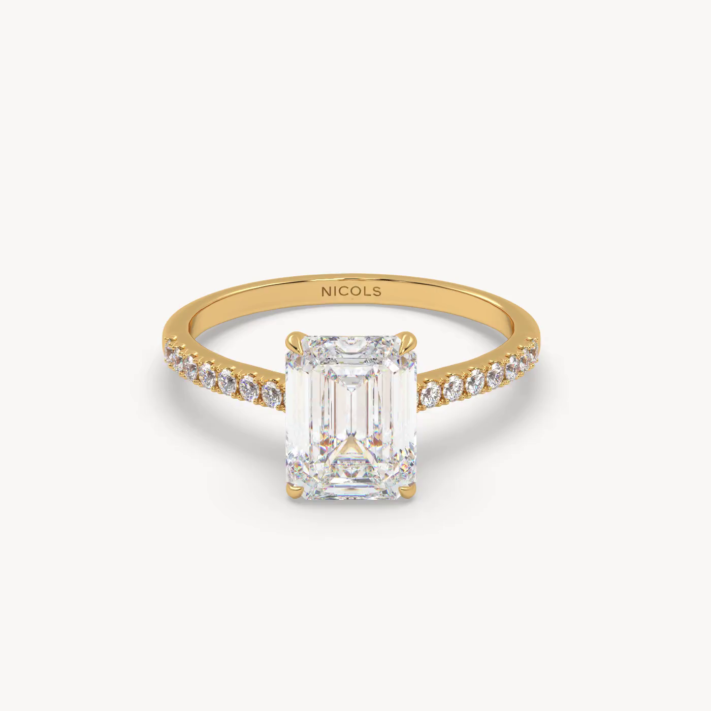 pt platinum  petite pavé cathedral engagement ring for 2.0 ct emerald cut diamond Photos & images