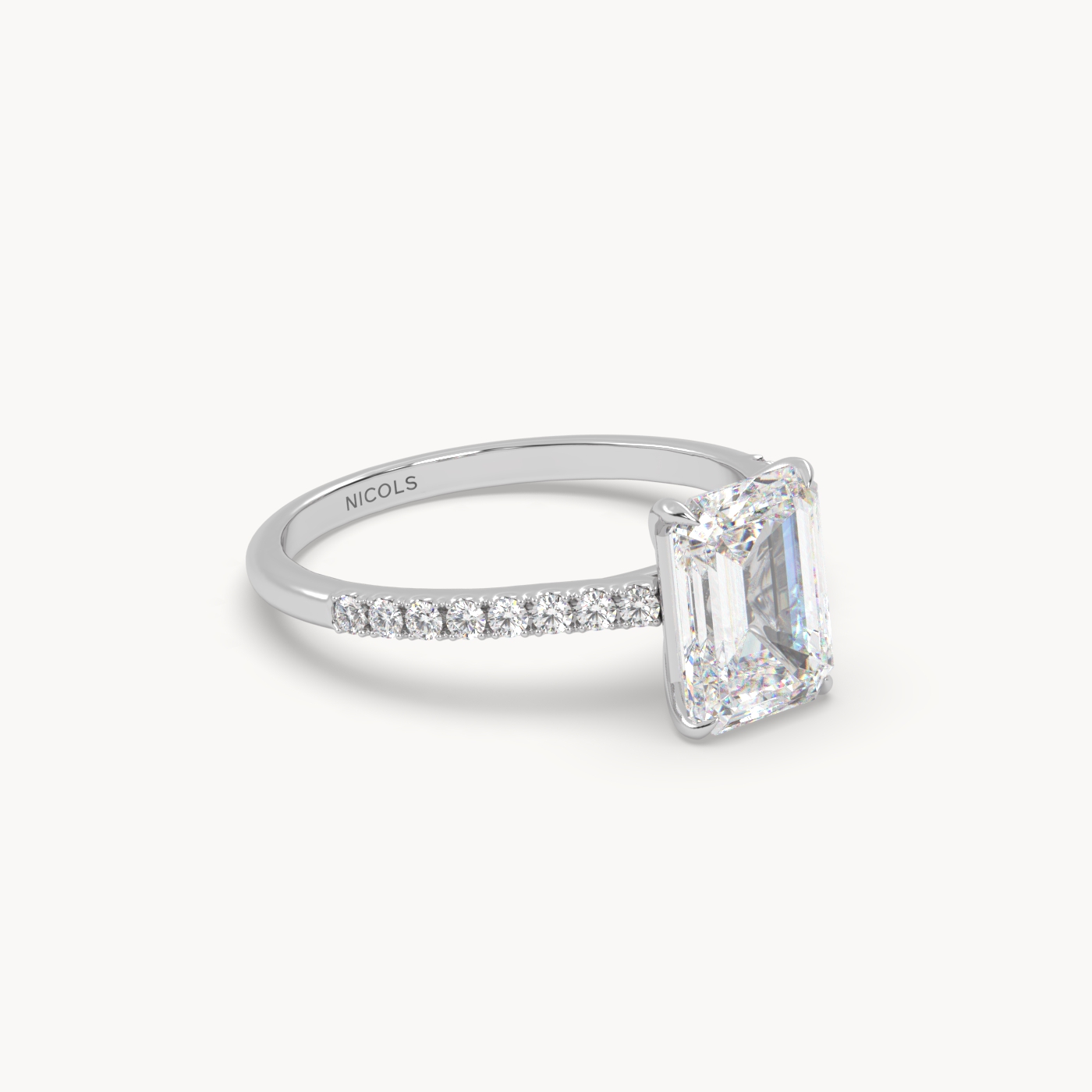 pt platinum  petite pavé cathedral engagement ring for 2.0 ct emerald cut diamond