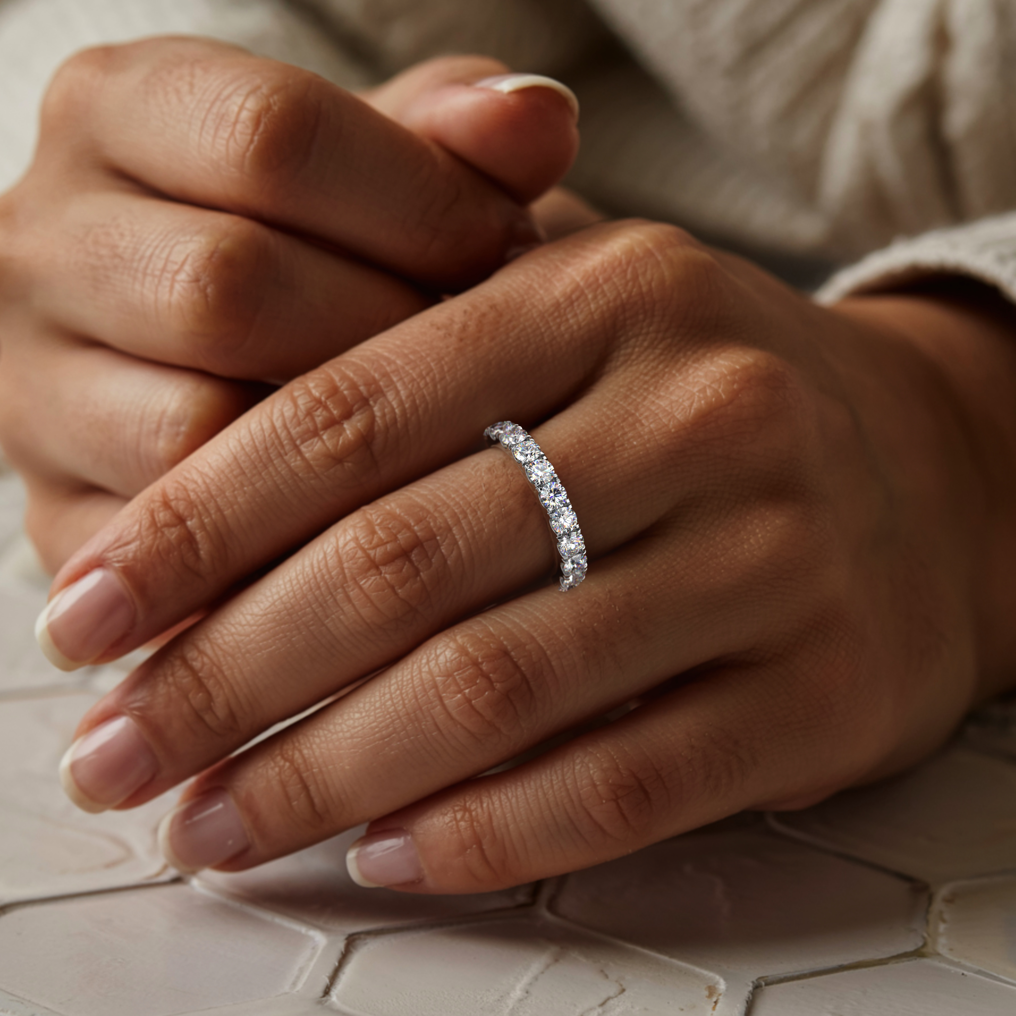 pt platinum  petite pavé half eternity ring round cut – 0.70ct total