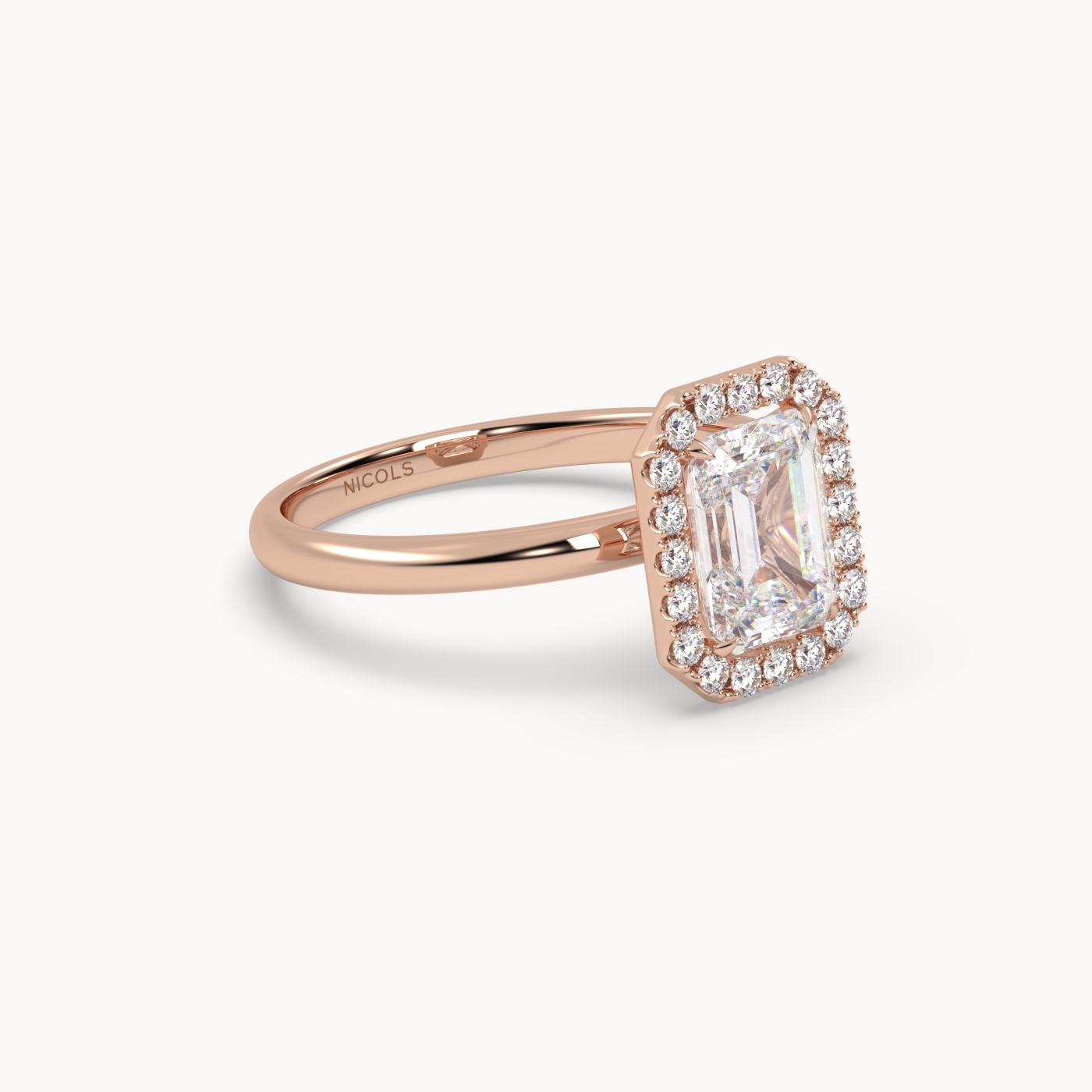 18K Rose Gold Emerald Halo Diamond Ring