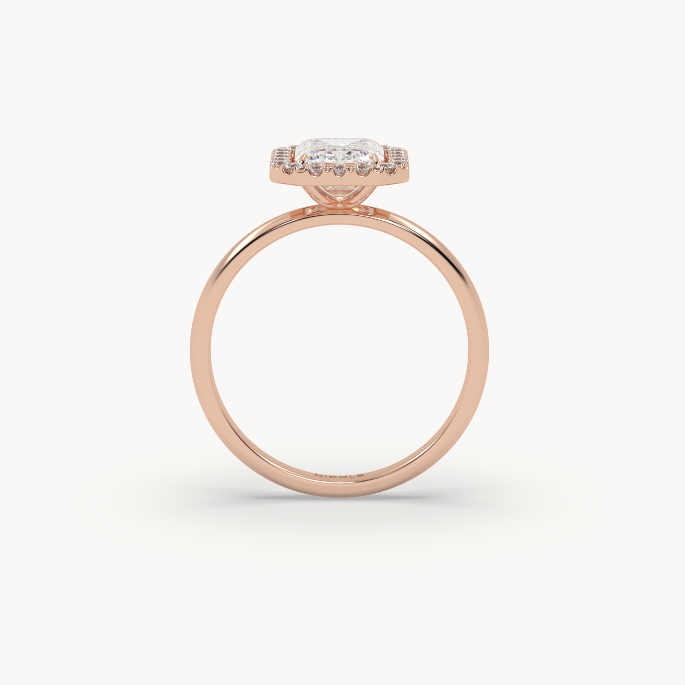 18K Rose Gold Emerald Halo Diamond Ring