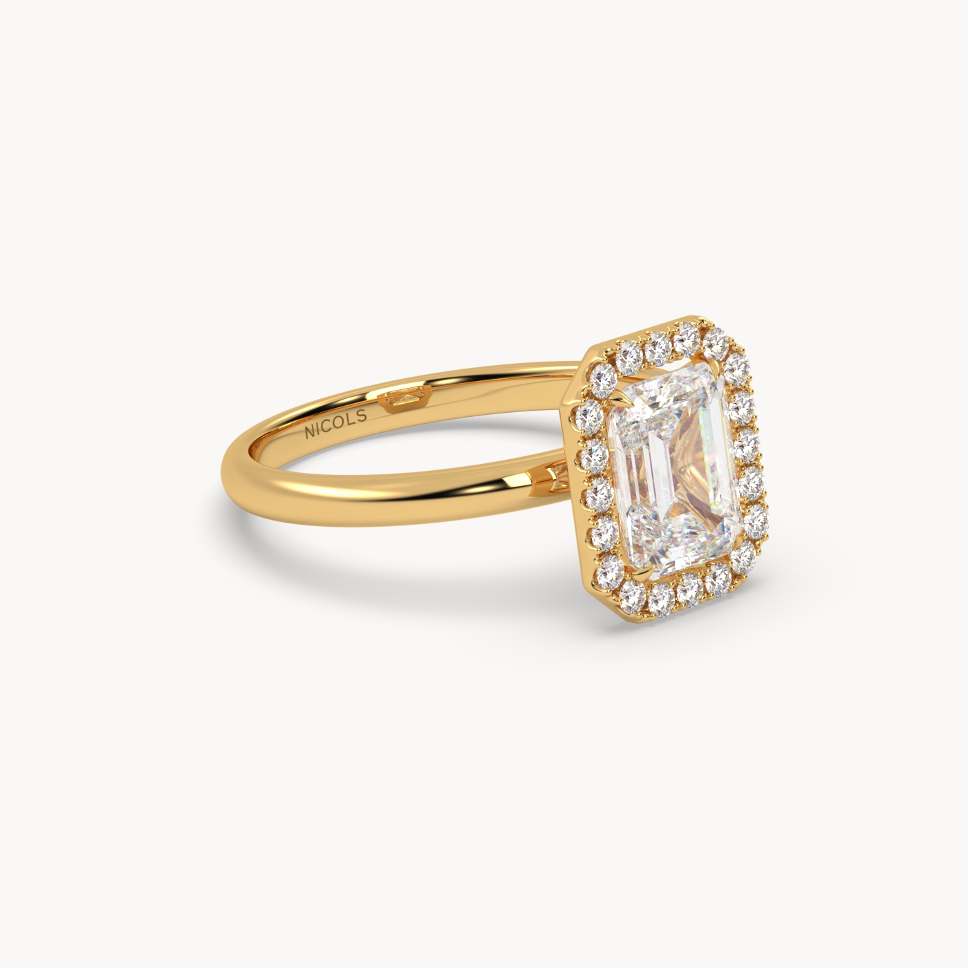 18K Yellow Gold Emerald Halo Diamond Ring