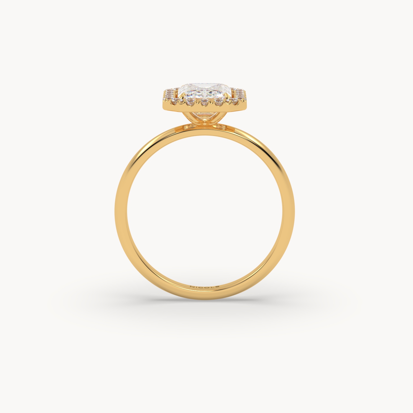 18K Yellow Gold Emerald Halo Diamond Ring