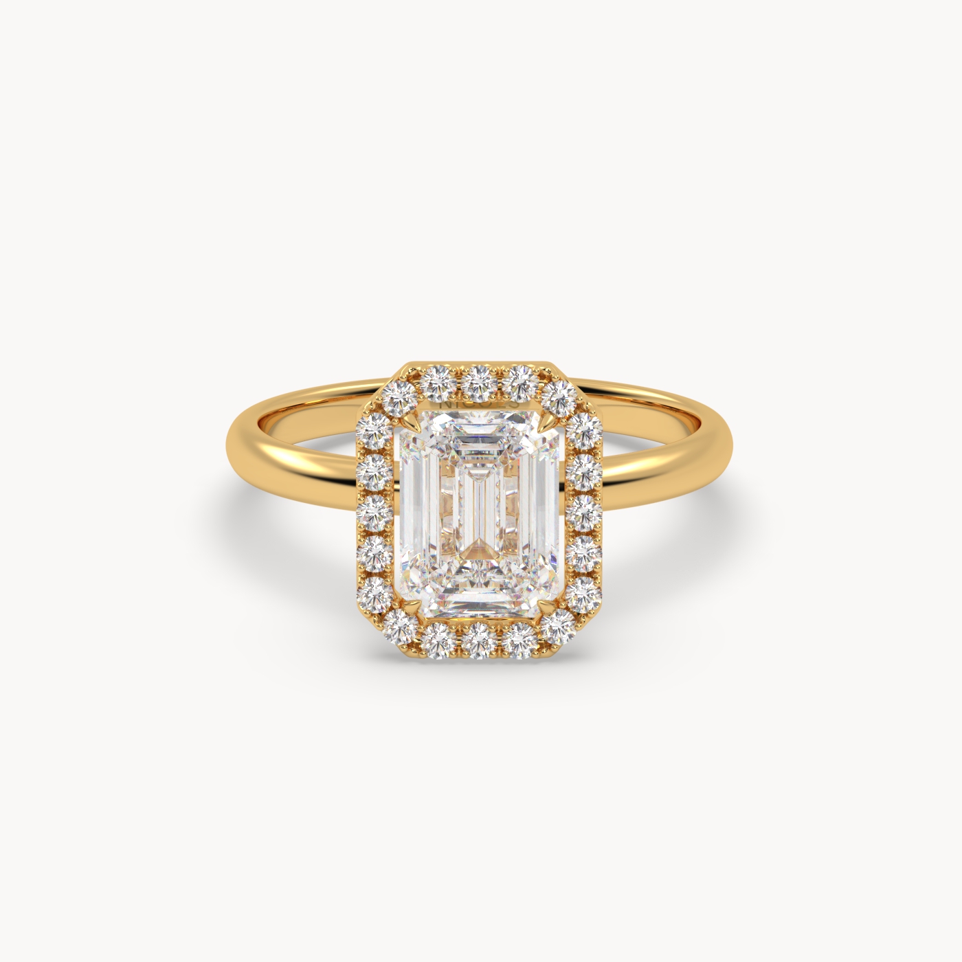 18K Yellow Gold Emerald Halo Diamond Ring