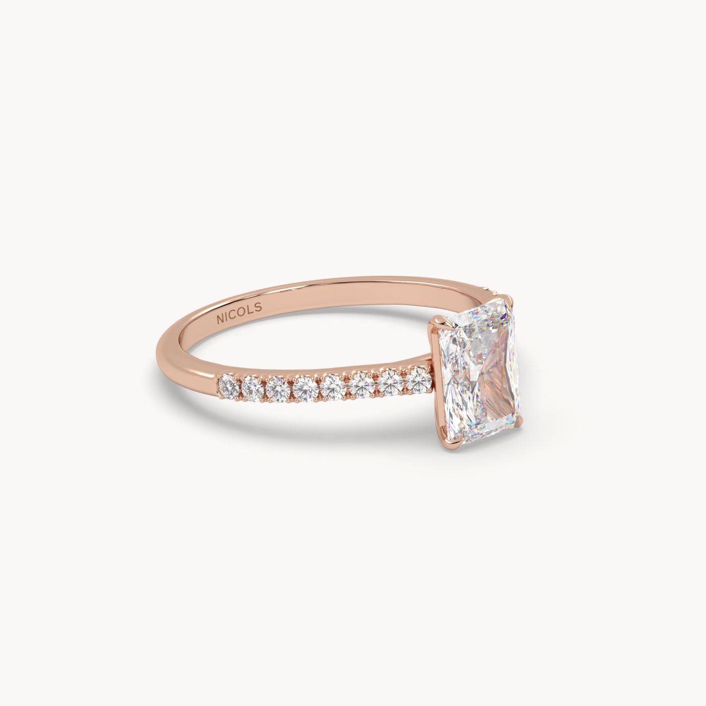 18K Rose Gold Pavé Radiant Diamond Cathedral Engagement Ring