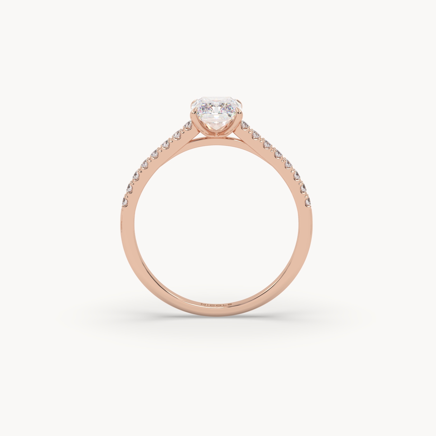 18K Rose Gold Pavé Radiant Diamond Cathedral Engagement Ring