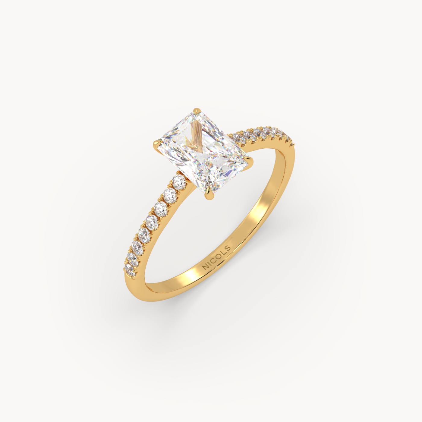 18K Yellow Gold Pavé Radiant Diamond Cathedral Engagement Ring