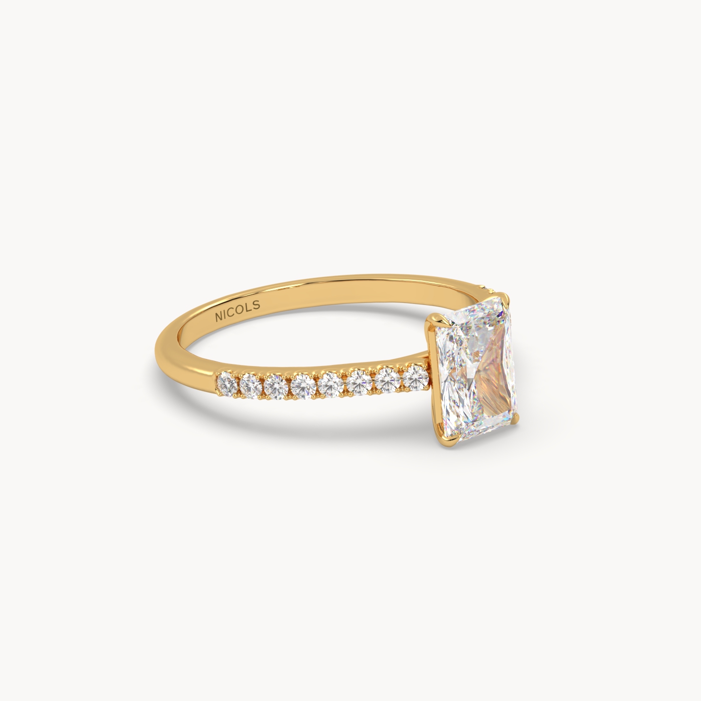 18K Yellow Gold Pavé Radiant Diamond Cathedral Engagement Ring