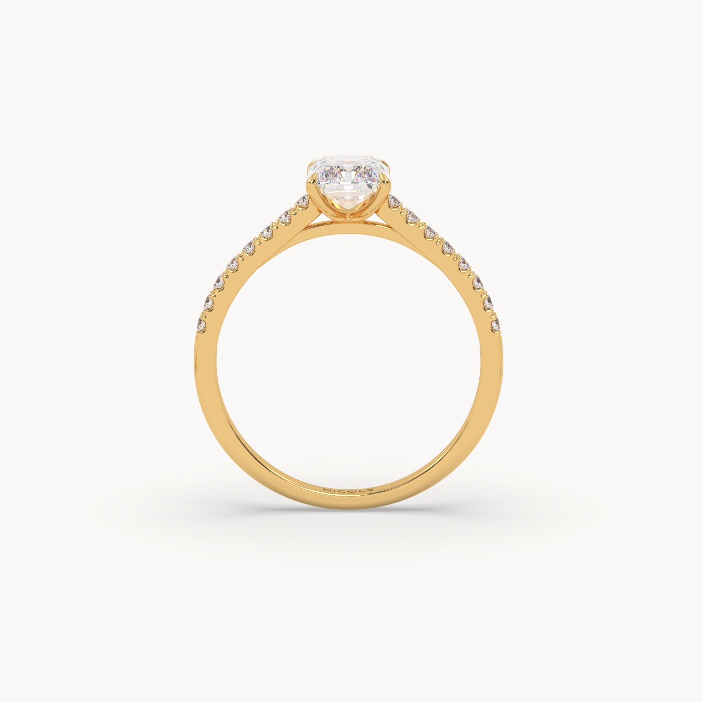 18K Yellow Gold Pavé Radiant Diamond Cathedral Engagement Ring