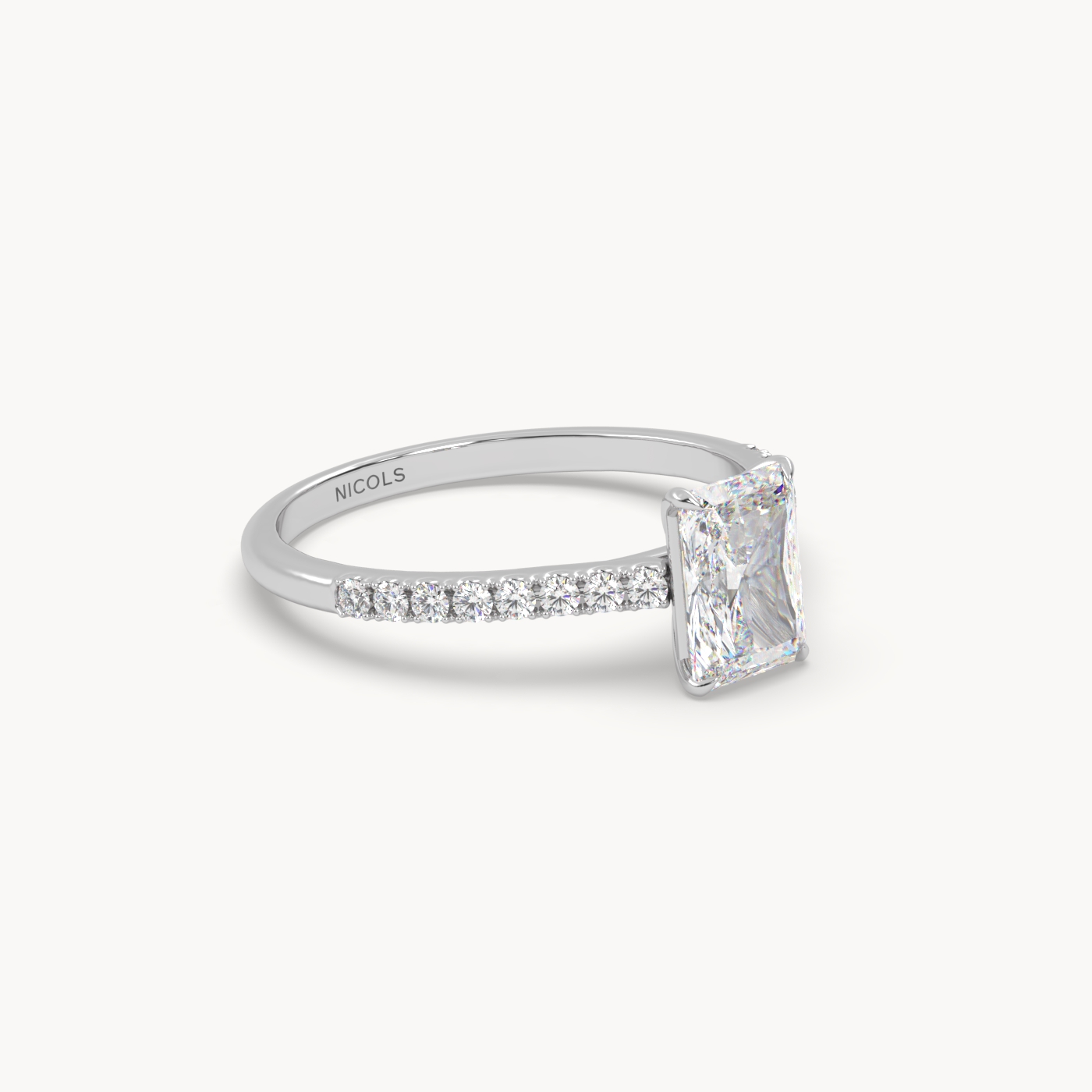 Platinum Pavé Radiant Diamond Cathedral Engagement Ring