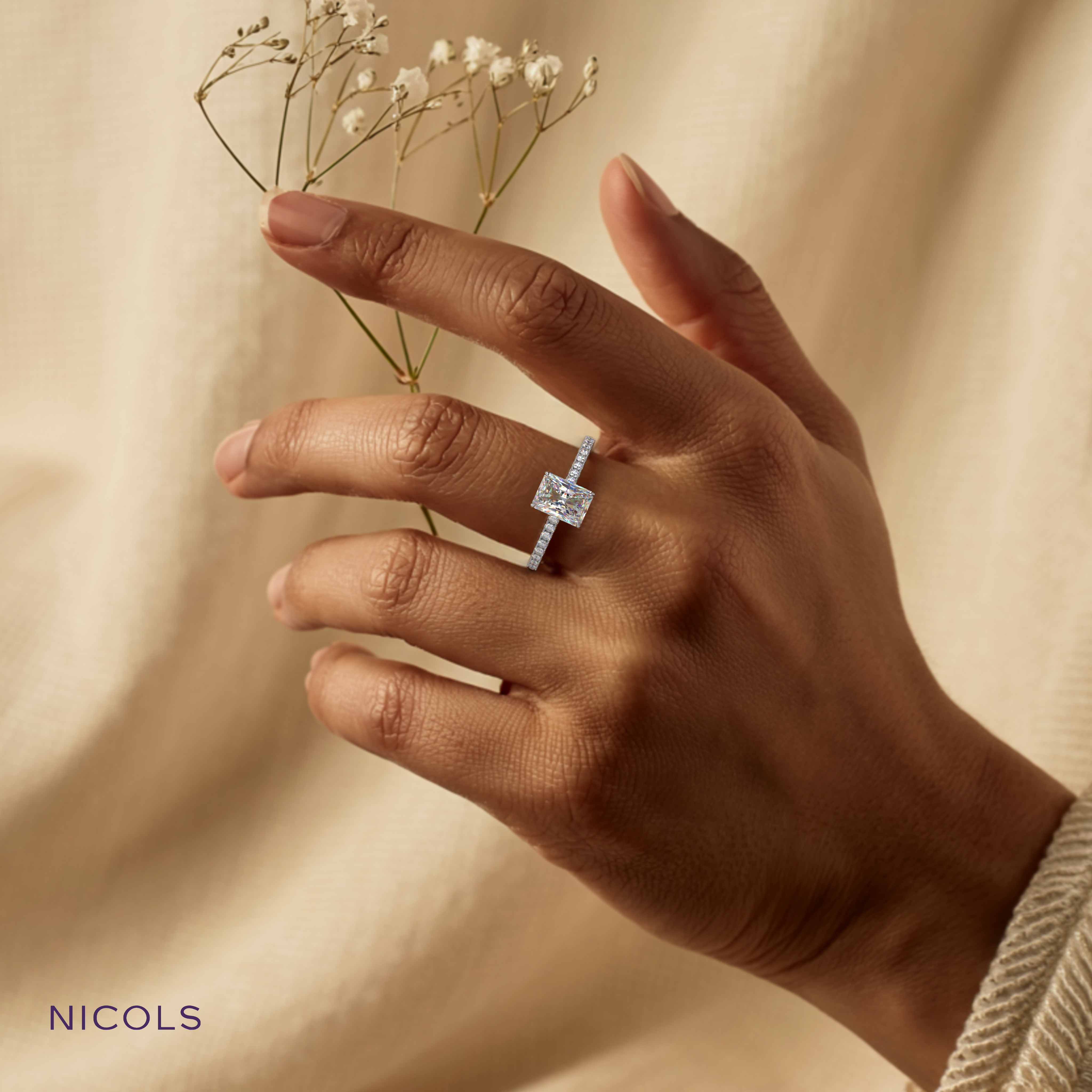 Platinum Pavé Radiant Diamond Cathedral Engagement Ring